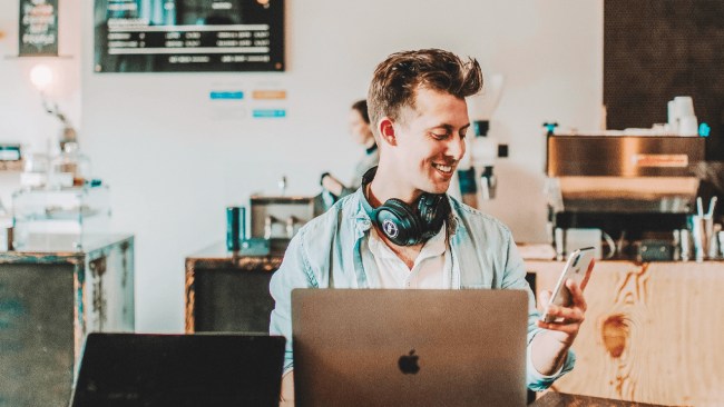 Happy employee with a wellbeing program